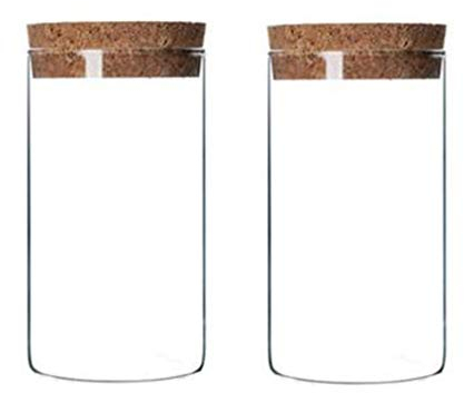2 bottiglie vuote in vetro trasparente da 300 ml con tappo in sughero, riutilizzabili, per alimenti secchi, fiori, tè, frutta, noci, caramelle e altri piccoli oggetti