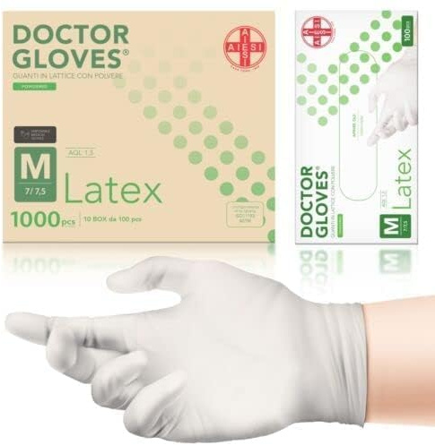 AIESI® Guantes de Látex desechables con polvo M (1000 piezas) para uso médico DOCTOR GLOVES