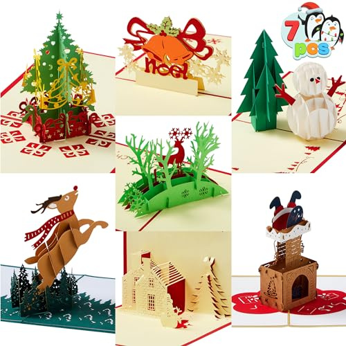 JOYIN Paquete de 7 tarjetas de felicitación navideñas pop-up en 3D con diseños únicos y sobres de 6 x 6 para la temporada navideña de invierno, tarjetas de regalo navideñas