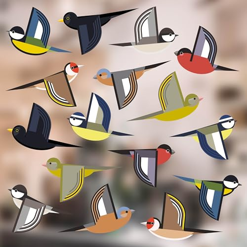 Vogel-Fensteraufkleber zum Schutz gegen Vogelschlag - Sechzehn kliene schöne Vogel-Glasaufkleber, doppelseitig und selbstklebend zum Schutz gegen Vogelkollisionen - Sechzehn Kliene