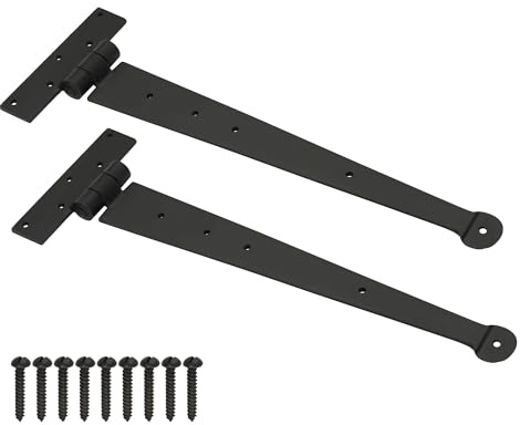 Handgeschmiedetes T-Scharnier, T-Scharnier, Bienenwachs, schwarzes Schmiedeeisen, Penny-Ende, verkauft in Paaren, 38,1 cm, Schwarz