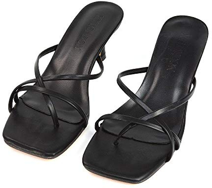ESSEX GLAM Womens Low Heel Mule Sandals Ladies Strappy Square Toe Post Slip On Stiletto Kitten Heel Summer Shoes Size 3-8