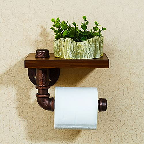 Toilettenpapierhalter Ohne Bohren Klopapierhalter mit Ablage Klorollenhalter Ohne Bohren Kreatives Sanitär Massivholz Toilettenpapier Halter für Bad, Küche,Bronze