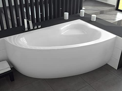 ECOLAM® Badewanne Eckbadewanne Acryl Natalia weiß 150x100 cm RECHTS + Schürze + Ablaufgarnitur Ab- und Überlauf Automatik Füße Silikon Komplett-Set
