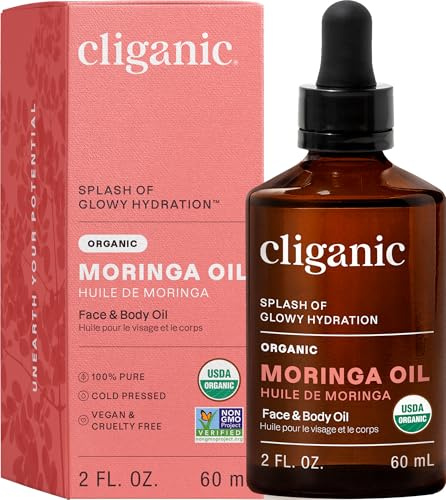 Cliganic Organic Moringa Oil (2oz), 100% Pure - For Face & Hair | Natural Cold Pressed Unrefined