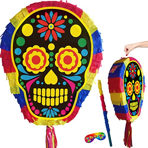 Skull Pinata with stick and blindfold