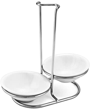 QWORK Repose-cuillère debout en céramique avec étagère en acier inoxydable argenté et plateau d'égouttement pour cuisinière et comptoir de cuisine