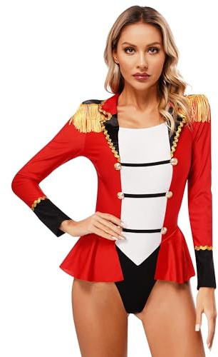 TiaoBug Dam wetlook body lack läder cirkusdirektör kostym cirkus uniformer karneval halloween party kläder röd A M