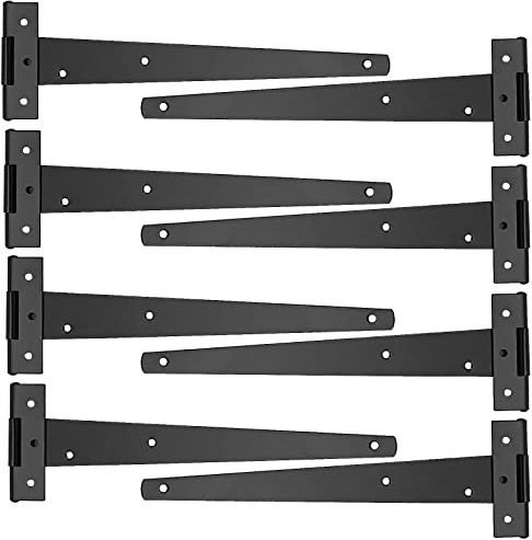 KOHAND T-Riemen-Scharniere – 30,5 cm, schwarze Metallscharniere für Tore und Scheunentürscharniere mit Schrauben für Holz, Zaun, Garage, Fenster, 8 Stück