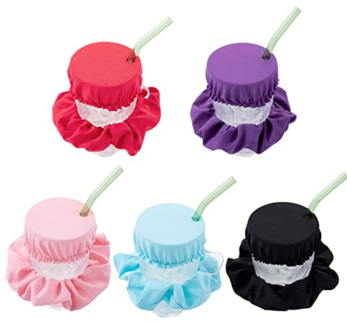 Bekecidi - Paquete de 5 protectores de bebidas para coleteros, fundas para bebidas antipicos con orificio para pajita, reutilizables y lavables, para la mayoría de vasos en fiestas de bar (5 colores)