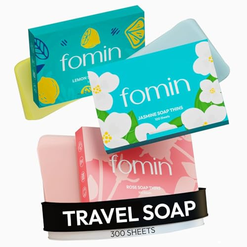 FOMIN 300 Pieces Soap Sheets Antibacterial Paper Soap for Hand Washing, Pink, Jasmine, Lemon Portable Travel Camping Soap Sheets