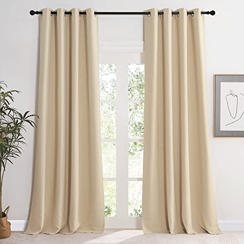 KGORGE Thermovorhang Hitzeschutz Blickdichte Vorhänge mit Ösen | Biscotti Beige,2er Set,245 x 140 cm(HxB),Thermo Vorhang gegen Hitze,Verdunkelung,Sonnenschutz,für Wohnzimmer