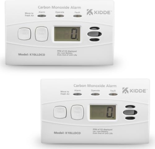 Kidde 10LLDCO Carbon Monoxide Detector Digital Display with Long Life Sealed Battery Pack of 2