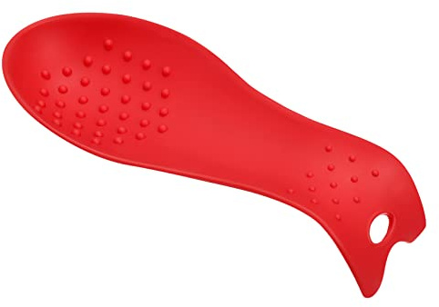 sourcing map Silicone Spoon Rest, 9.25 x 3.86 Heat Resistant Kitchen Utensil Holder Spatula Ladle Rest for Counter Stove Top, Red 1Pcs