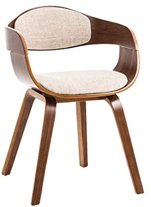 Décoshop26 Chaise de Bureau sans roulettes Visiteur en Tissu et Bois Design Retro et Confort Maximal Noyer crème BUR10546