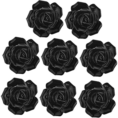 DOITOOL Keramik Schrankgriff Rosendesign 8 Stück Schwarz Rosafarbene Schubladenknöpfe Möbelgriffe Für Schränke Und Türen