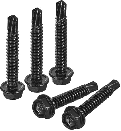 QUARKZMAN #14 x 1-1/2 Sechskant Unterlegscheibe Kopf Selbstbohrend Schrauben 100Stk 410 Edelstahl Blatt Metall Selbstschneidend Schrauben für Metall Holz Schwarz