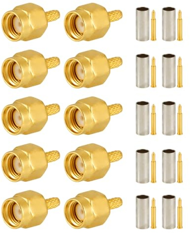 Vecys 10 PCS SMA Connettori SMA Maschio Crimpare a Connettore per RG316 RG174 RF Coassiale Cavo