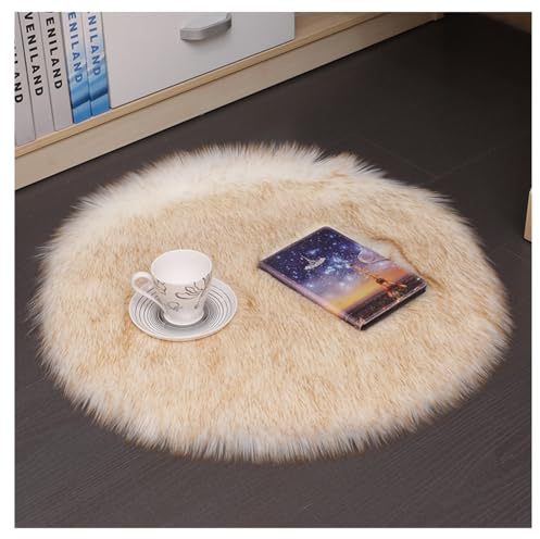 Hrlace Lammfell Schaffell Teppich Rund Kunstfell Teppich Waschbar Weich Fellteppich Flauschiger Longhair Stuhlauflage Nachahmung Wolle Bettvorleger Sofa Matte für Heimdekoration Weiß 1# 40 * 40cm