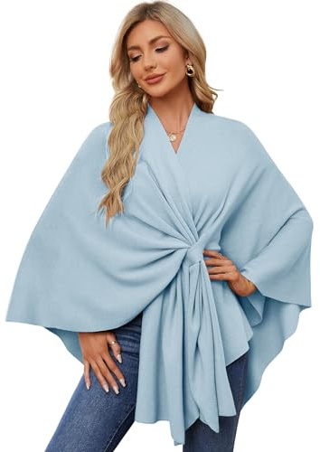 PULI Damen Poncho Cape Elegant Schalwickel Strick Cardigan | Für Alltag Büro Hochzeit Reisen mit Frontschlaufe