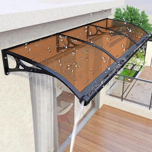 Outdoor Metall Terrassenabdeckung Haustür Markise mit Polycarbonatplatte – Braun 1,8 m – wetterfeste Aluminium-Hausmarkisen für Regen- und Schneeschutz