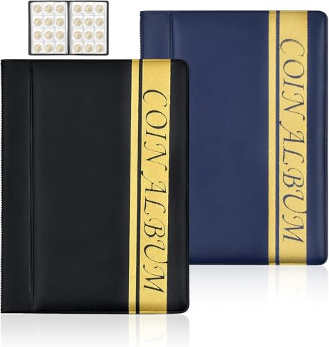 Dewocke 2PCS Münzen Sammelalbum, Münzalbum, Münzen Aufbewahrung, Münzen Album Buch, für Sammeln von münzen und Souvenir Münzen - 120 Pockets x 2