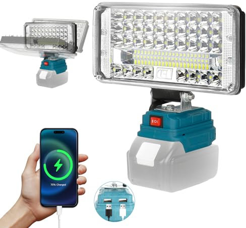 Akku Lampe für Makita 18V, 90W 7500LM LED Arbeitsleuchte, 7 Zoll Tragbares LED Strahler mit 2 USB Ladeanschlüssen und Unterspannungsschutz für Autoreparatur, Notfall, Camping (Kein Akku) (7 Zoll)