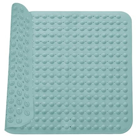 Tappetino Doccia, 48 x 48 cm Tappetino Antiscivolo con Ventose, Tappetino Antiscivolo in PVC, Tappetino per Doccia Quadrato Antiscivolo, Lavabile in Lavatrice, per Doccia, Verde Scuro