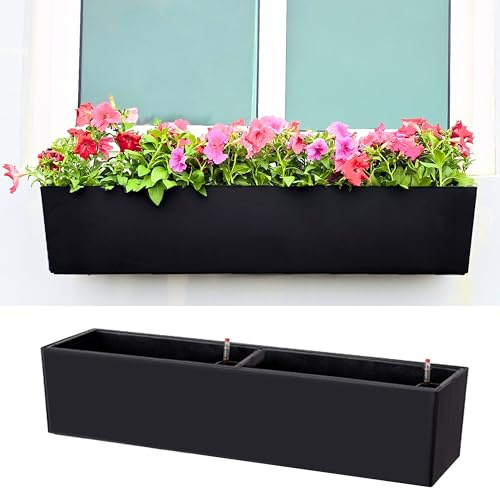 LaLaGreen planteringslådor utomhus (1-pack, 102 cm) stora rektangulära självvattningssystem, svarta fönster blomlådor med fäste vertikal växtbehållare väggmontering inomhus suckulent ört trädgård hem