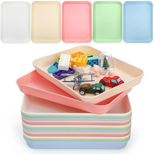 Lyellfe 15 Pack Plastic Art Trays, Deep Activity Sand Serving Trays | Stackable Spill-proof Cafeteria Platter Crafts Organizer for DIY Projects, Painting, Beads, Jewelry
