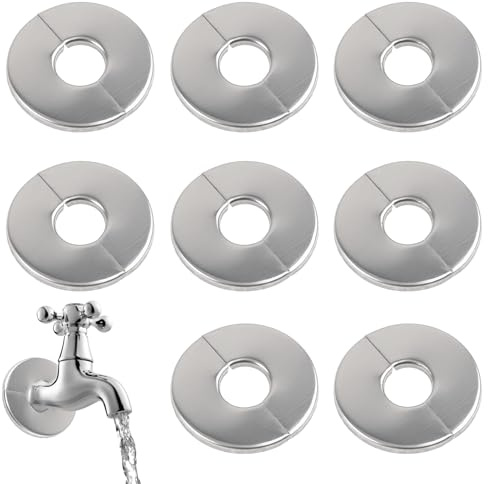 8 Pièces Rosace Robinet Mitigeur Douche, Argent Acier Inoxydable Cache Tuyau Radiateur, Chromées Rosasse Ouvrante Robinetterie, 28 mm Inner Diameter pour Robinets, Tuyaux, Tuyaux de Radiateur
