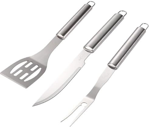 Kit BBQ Utensili da Barbecue in Acciaio Inossidabile, Set forchettone, spatola e Coltello da Carne,Hamburger,narrosto,Griglia, 42 cm