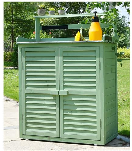 Wooden Outdoor Garden Potting Bench Table with 3 Tier Storage Shed Ideal for Backyard Gardening and Planting Green 120x87x45cm