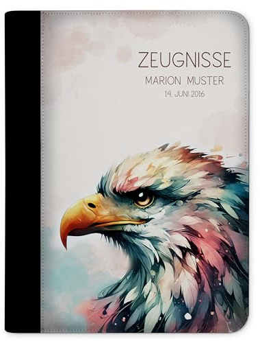 CreaDesign Zeugnismappe A4 mit Namen personalisiert für Kinder – Adler – Dokumentenmappe Schule ohne Klarsichthüllen
