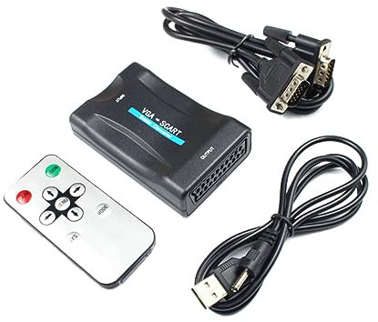 VILLCASE Adaptador Convertidor Vga a Scart para Pc y TV, Compatible Sistemas Ntsc y PAL, Diseño Compacto y Ligero, Uso Plug and Play para Señal De Vídeo Analógica, Color Negro