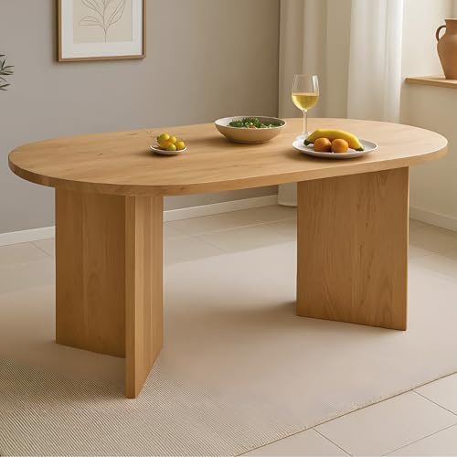 SAM Ovaler Esstisch Laurie 160x90 cm Akazie Natur V-Gestell Holz | Esszimmertisch massiv, oval mit gerader Kante