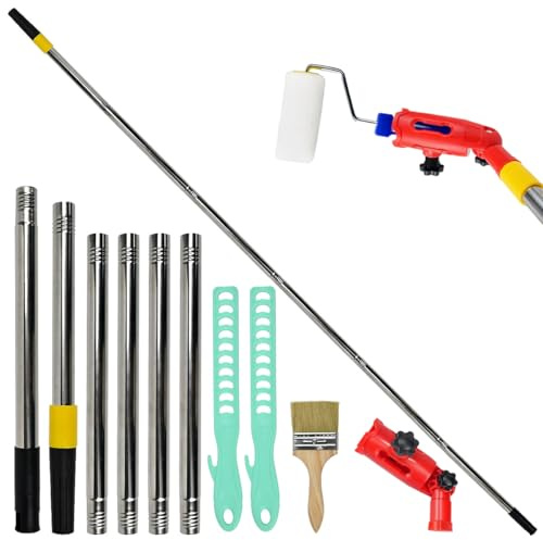 Vurixfo Multi-Angle Paint Brush Extender Extension Pole Attachments | 1.7m Extendable Paint Roller Poles, Tapered Adapter, with Paints Stirrer and Paints Brush fits Most Rollers Brush Scrapers