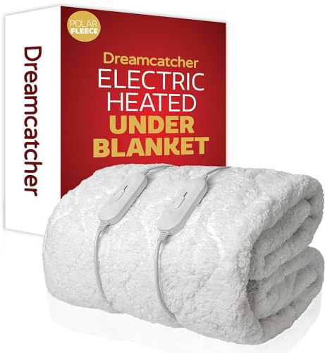 Dreamcatcher Polar Fleece Double Electric Blanket, Dual Control | 190 x 137cm polar fleece underblanket with dual controls, 3 heat settings, 4 elastic corner straps and 2m cable.