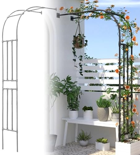 Ukkajovlex Halbarkus Rankgitter Rosenbogen Aus Metall, 0.6-3m Breit, Metallgitter Für Kletterpflanzen, Galvanisierter Stahl Mit Harzbeschichtung, Spiraldesign Für Rosen/Wisterie(White,W180cmxH240cm)