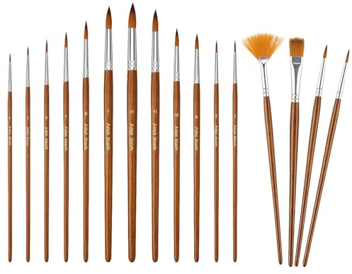 16 Pcs Watercolour Brushes, Brown Tipped Nylon Paintbrushes Set, Professional Artist Paint Brushes for Water Colour Painting, Fine Point Watercolour Brush Set for Artists