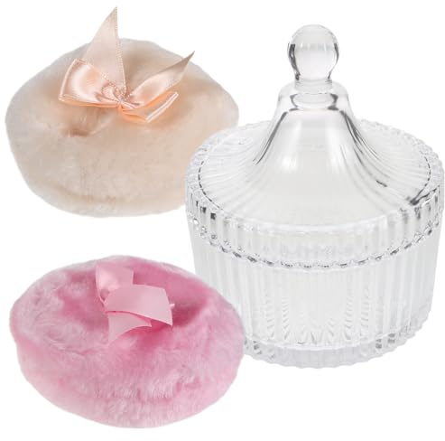 Cabilock Set de 2 Houppettes à Poudre Application Précise et Soin Délicat pour Bébé en Peluche Douce avec Boîte en Verre pour Bébés et Mamans