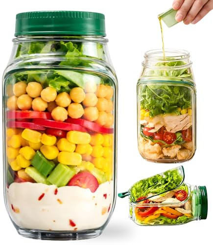 TMillions Ensaladera para llevar con compartimento para aderezo a prueba de fugas, contenedor de ensalada portátil con apertura lateral para preparación de comidas, oficina, gimnasio, picnic y viajes