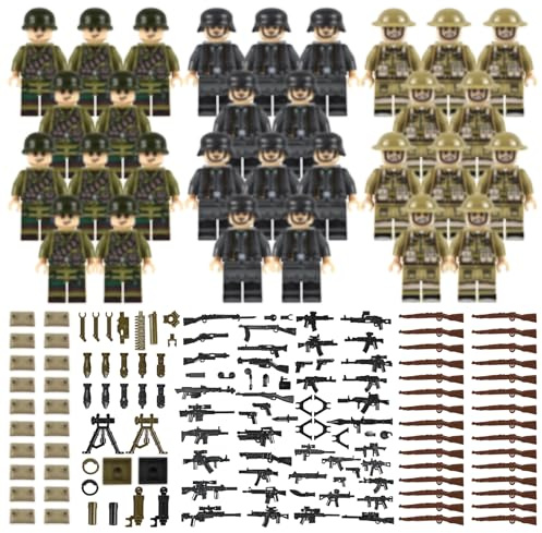YIMETOP Waffen Militär Set für Figuren, 30 Mini Soldaten Figuren Spielzeug, Ww2 Armee Waffen Spielzeug Set, Ww2 Military Kit für Kinder Geschenke
