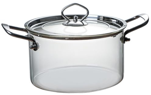 Pentola a fuoco lento da 3, 5 l in vetro trasparente per piano cottura con coperchio e doppie orecchie resistente al calore, per pasta, zuppa di noodle, latte, alimenti per bambini