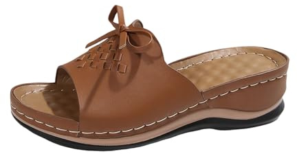 Damsandaler med kilklack, tofflor damer sommar bekväma tofflor vintage sommarskor boho sandaletter slip-on strandchuhe ortopediska badtofflor fashionabla kilsandaler, BRUN, 36 EU