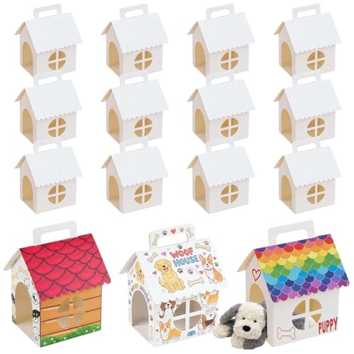 Süße leere Geschenkboxen in Hausform, 15 Stück Tragbare Faltbar Geschenkboxen mit Löchern Weiße, DIY Haustiere Mit Rundem Fenster Und Griff für Geburtstag Party Basteln Adoptionsveranstaltungen