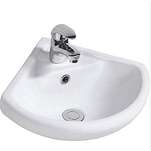 Lavello da bagno ad angolo in ceramica con foro per rubinetto, 46 x 39 x 19 cm