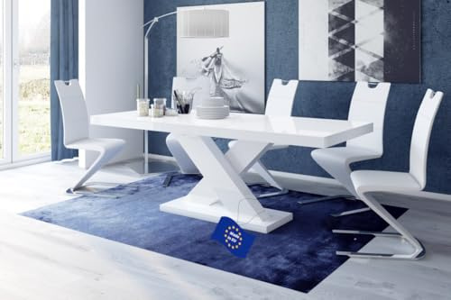 designimpex Design Esstisch HE-888 Weiß Hochglanz ausziehbar 160 cm bis 210 cm Esszimmertisch für bis zu 10 Personen Hochglanz Funktionstisch modern vielseitig Esszimmer erweiterbar zeitlos