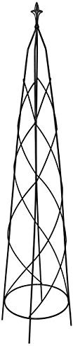 Panacea Small Nostell Obelisk, 51.5 Black Metal Garden Trellis with Fleur-de-Lis Finial, Spiral Rod Plant Support Tower for Climbing Vines, Outdoor Steel Obelisk for Gardens & Pots