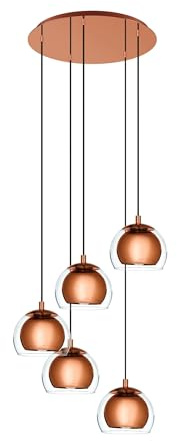 Eglo Lámpara colgante Rocamar 1, lámpara suspendida de 5 luces, lámpara | de techo de acero y vidrio en cobre, transparente, lámpara para mesa de comedor, lámpara de salón colgante con casquillo E27